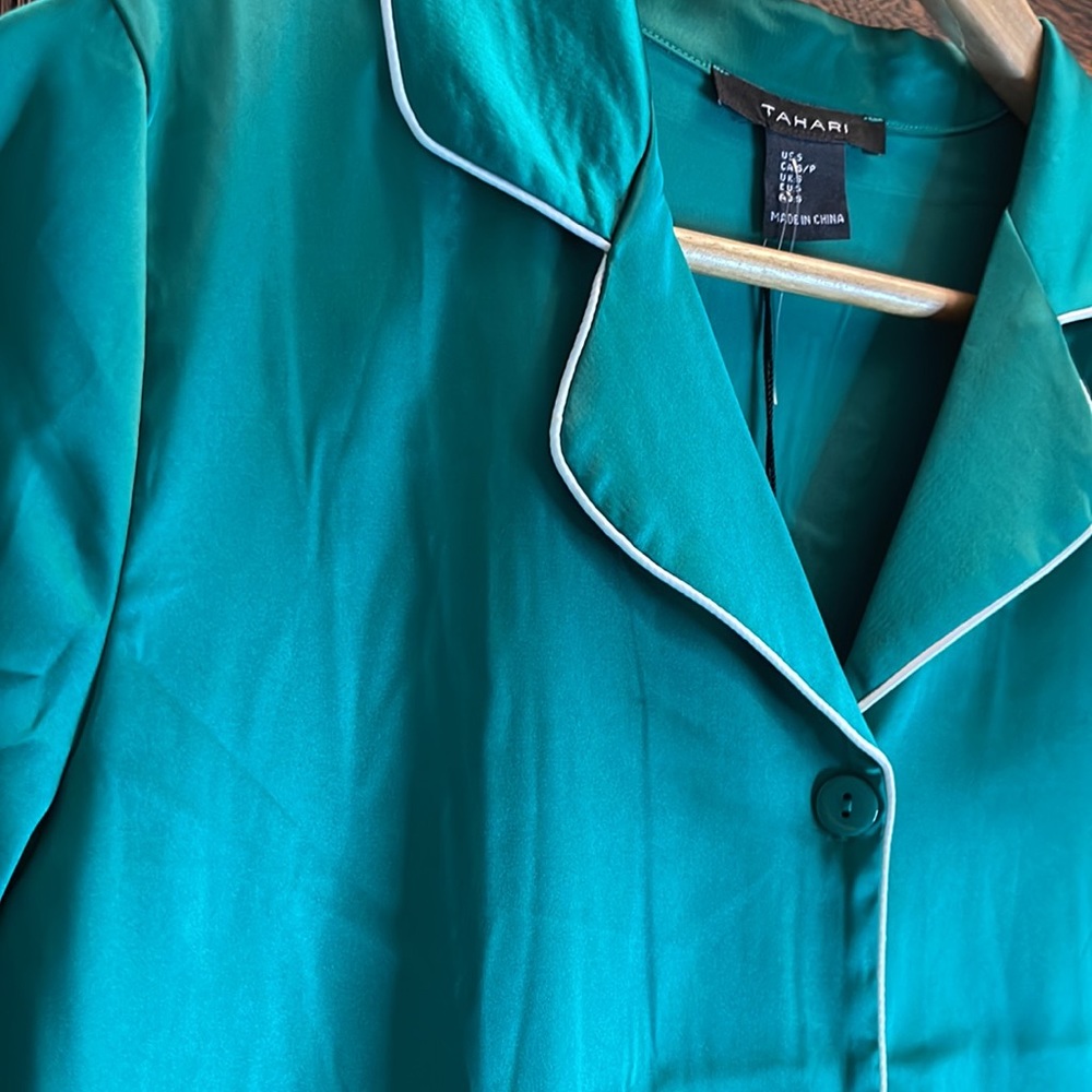 321. Tahari Green Satin Silk Sleep Shirt | 18/34 | Small - Picture 6 of 8